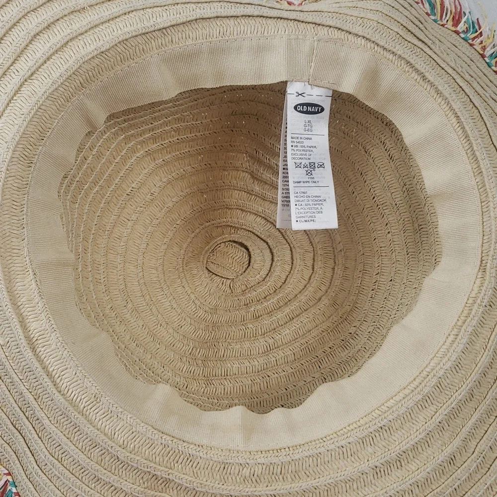 Old Navy straw paper beach hat with colorful edge detail Size L/XL - Picture 4 of 7